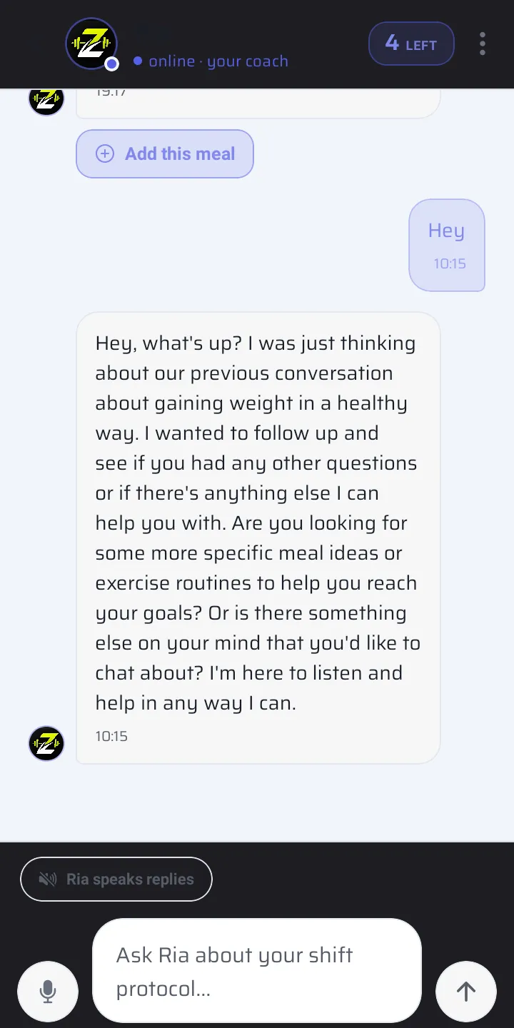A real conversation with Ria, the Zeitra AI coach